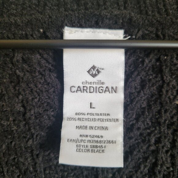 Women's Chenille Black Open Front Cardigan - Size L, Lightweight & Stylish - Picture 5 of 9